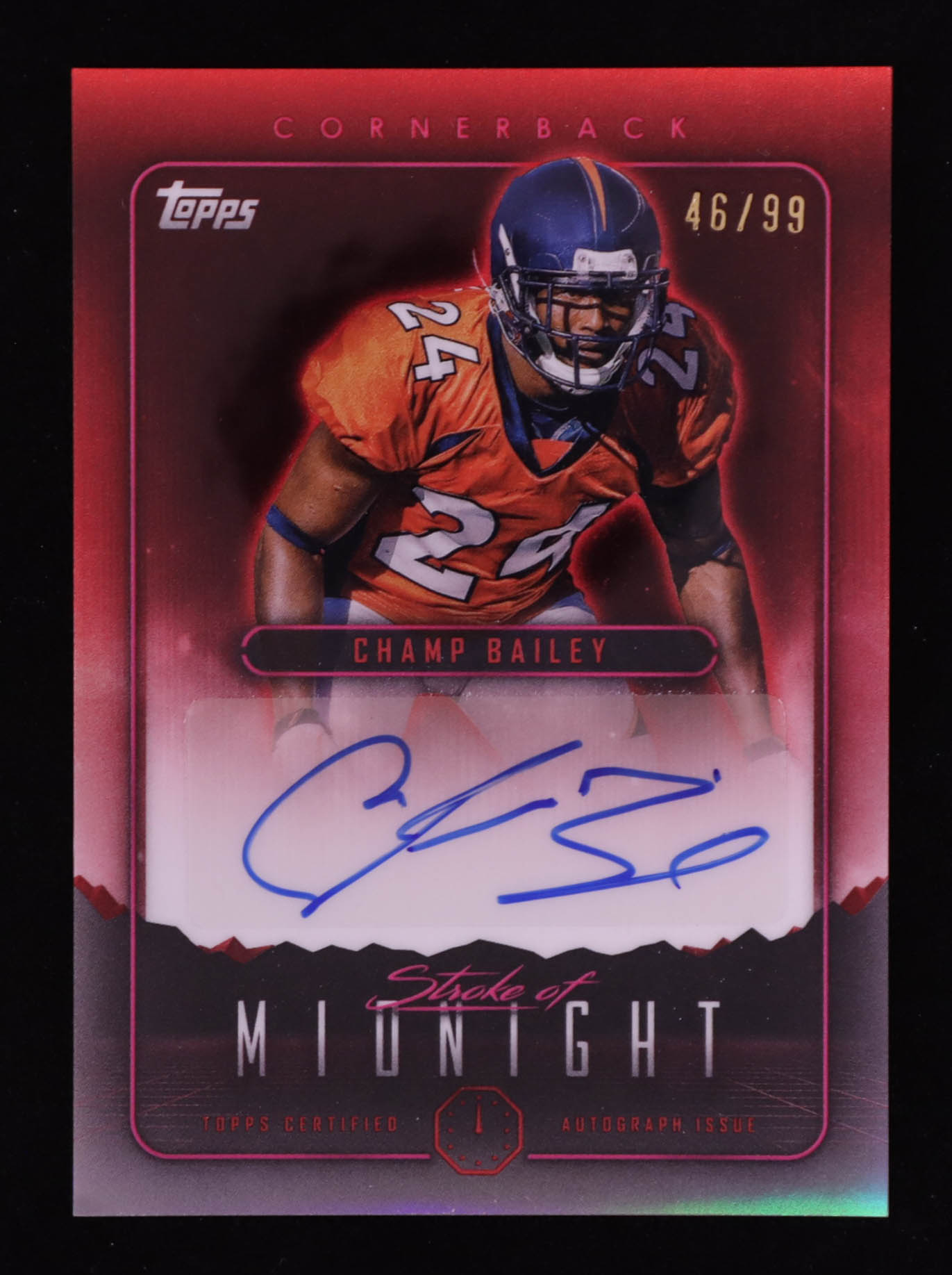 Champ Bailey 2024 Topps Midnight Stroke of Midnight Autographs Twilight #SMA-CB #46/99 at PristineAuction.com Champ Bailey 2024 Topps Midnight Stroke of Midnight Autographs Twilight #SMA-CB #46/99 at PristineAuction.com