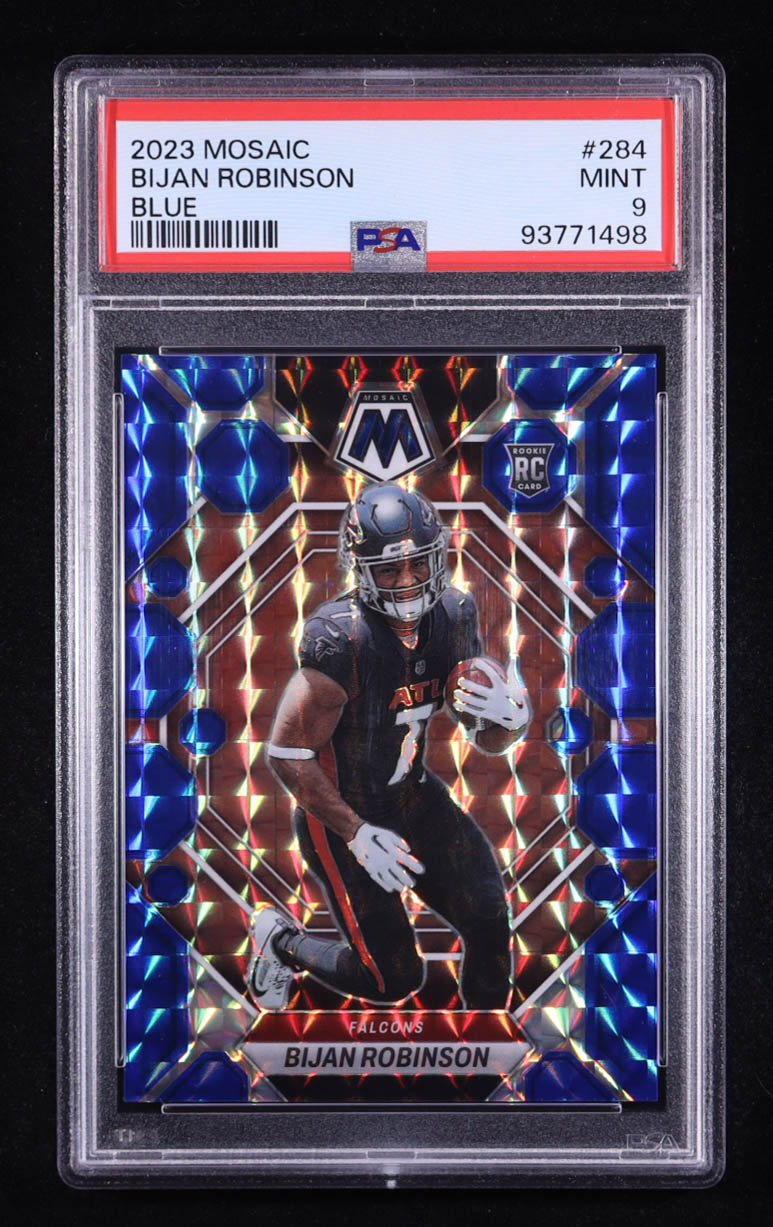Bijan Robinson 2023 Panini Mosaic Mosaic Blue #284 RC #15/99 (PSA 9) at PristineAuction.com Bijan Robinson 2023 Panini Mosaic Mosaic Blue #284 RC #15/99 (PSA 9) at PristineAuction.com