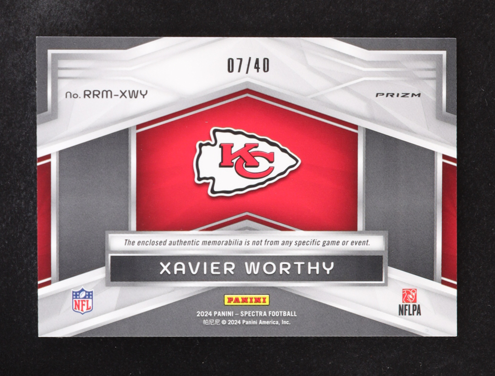 Xavier Worthy 2024 Panini Spectra Rising Rookie Materials Astral #7 RC #07/40 at PristineAuction.com Xavier Worthy 2024 Panini Spectra Rising Rookie Materials Astral #7 RC #07/40 at PristineAuction.com