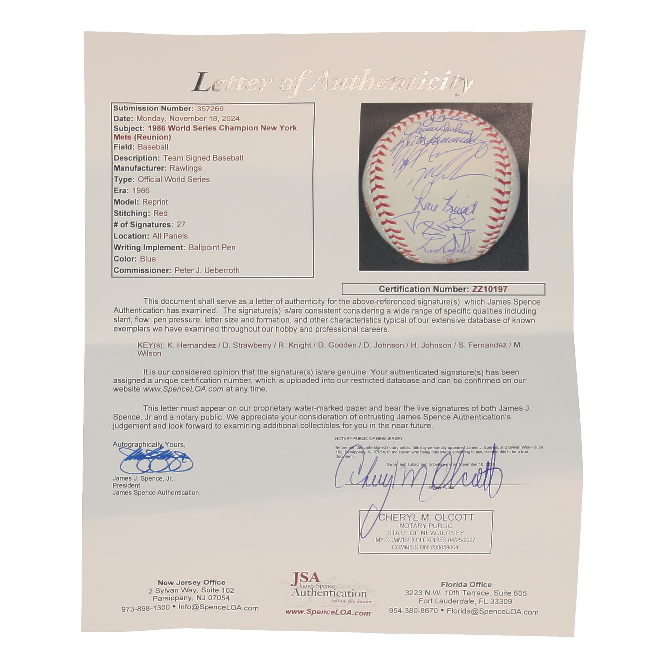 1986 Mets | 1986 World Series Logo Baseball Team-Signed by (27) with Keith Hernandez, Darryl Strawberry, Dwight Gooden (JSA) at PristineAuction.com 1986 Mets | 1986 World Series Logo Baseball Team-Signed by (27) with Keith Hernandez, Darryl Strawberry, Dwight Gooden (JSA) at PristineAuction.com
