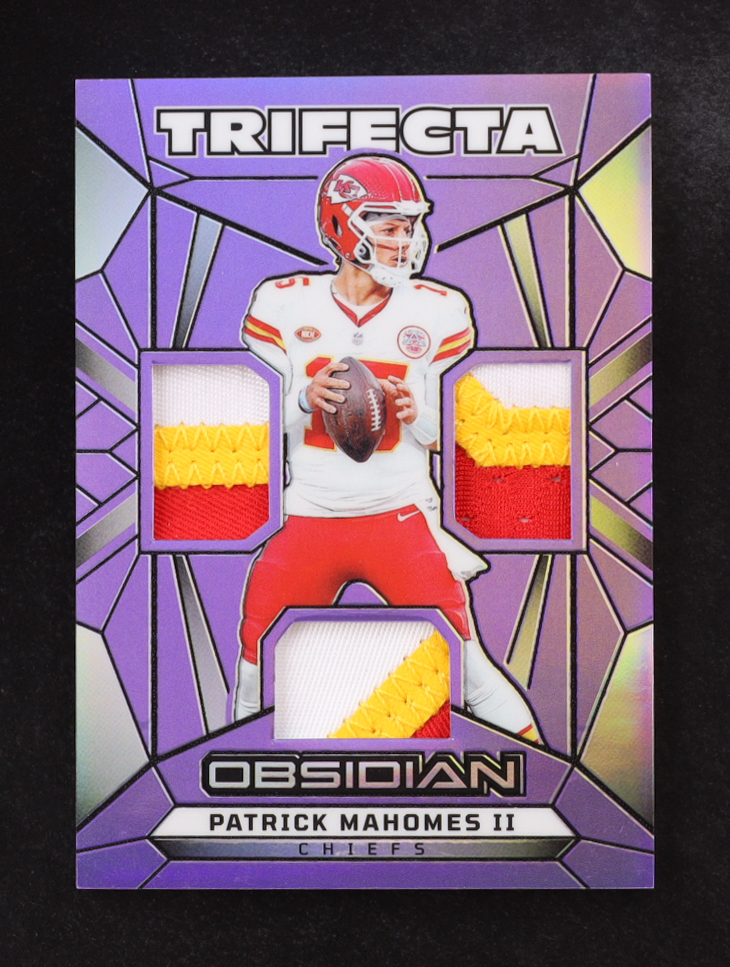 Patrick Mahomes II 2024 Panini Obsidian Trifecta Swatches Purple #12 #49/49 at PristineAuction.com Patrick Mahomes II 2024 Panini Obsidian Trifecta Swatches Purple #12 #49/49 at PristineAuction.com