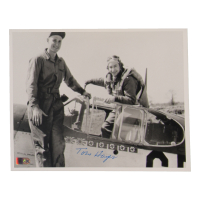 Thomas Hayes Signed 8x10 Photo WWII 357th FG Ace 8.5 Victories with Crewman (AIV) at PristineAuction.com