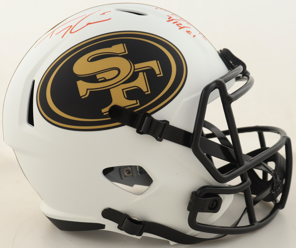 Trey Lance Signed 49ers Full-Size Authentic On-Field Lunar Eclipse Alternate Speed Helmet Inscribed "1st NFL TD 9/12/21" (Beckett) at PristineAuction.com Trey Lance Signed 49ers Full-Size Authentic On-Field Lunar Eclipse Alternate Speed Helmet Inscribed "1st NFL TD 9/12/21" (Beckett) at PristineAuction.com