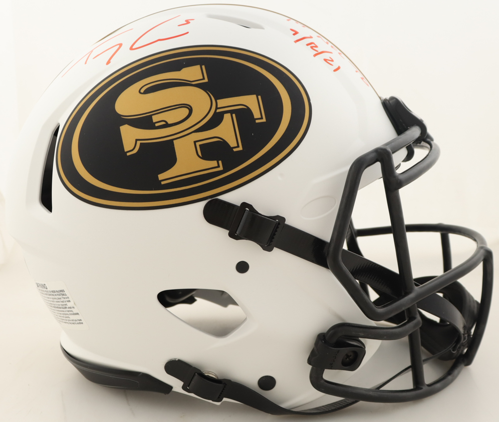 Trey Lance Signed 49ers Full-Size Authentic On-Field Lunar Eclipse Alternate Speed Helmet Inscribed "1st NFL TD 9/12/21" (Beckett) at PristineAuction.com Trey Lance Signed 49ers Full-Size Authentic On-Field Lunar Eclipse Alternate Speed Helmet Inscribed "1st NFL TD 9/12/21" (Beckett) at PristineAuction.com
