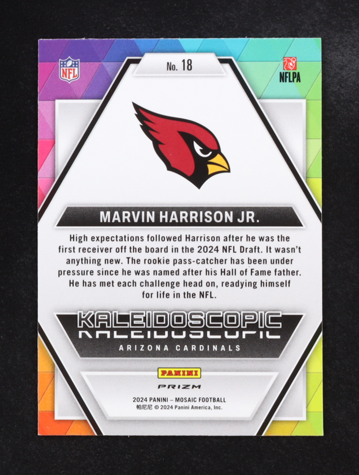 Marvin Harrison Jr. 2024 Panini Mosaic Kaleidoscopic #18 RC at PristineAuction.com Marvin Harrison Jr. 2024 Panini Mosaic Kaleidoscopic #18 RC at PristineAuction.com