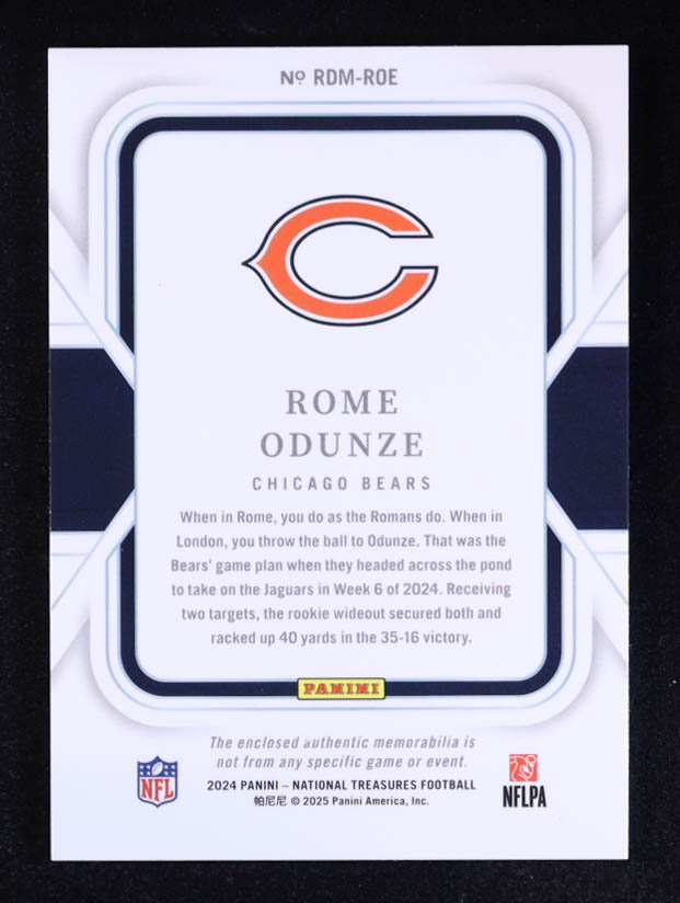 Rome Odunze 2024 Panini National Treasures Rookie Dual Materials #38 RC #91/99 at PristineAuction.com Rome Odunze 2024 Panini National Treasures Rookie Dual Materials #38 RC #91/99 at PristineAuction.com