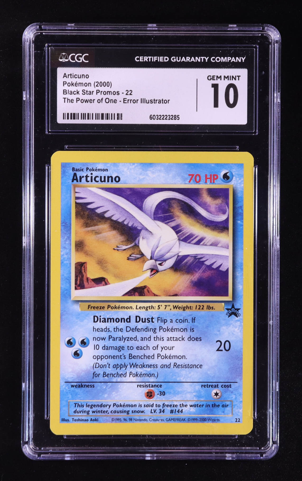 Articuno 1999-03 Pokemon Wizards of the Coast Black Star Promos #22 / Movie 2000 (CGC 10) at PristineAuction.com Articuno 1999-03 Pokemon Wizards of the Coast Black Star Promos #22 / Movie 2000 (CGC 10) at PristineAuction.com