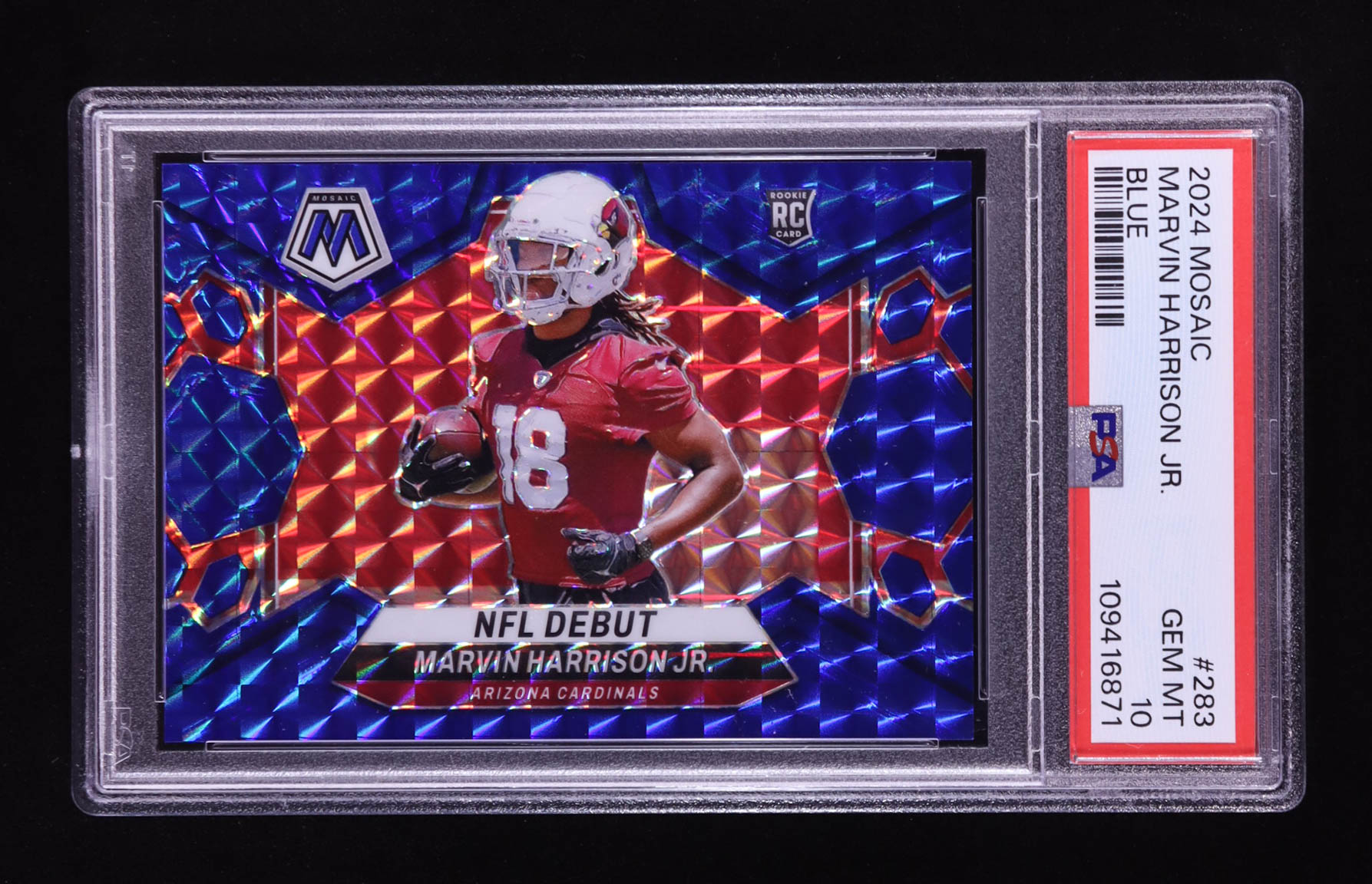Marvin Harrison Jr. 2024 Panini Mosaic Mosaic Blue #283 DEB RC #96/99 (PSA 10) at PristineAuction.com Marvin Harrison Jr. 2024 Panini Mosaic Mosaic Blue #283 DEB RC #96/99 (PSA 10) at PristineAuction.com