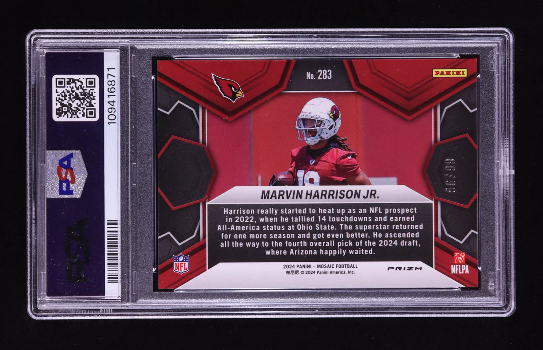Marvin Harrison Jr. 2024 Panini Mosaic Mosaic Blue #283 DEB RC #96/99 (PSA 10) at PristineAuction.com Marvin Harrison Jr. 2024 Panini Mosaic Mosaic Blue #283 DEB RC #96/99 (PSA 10) at PristineAuction.com