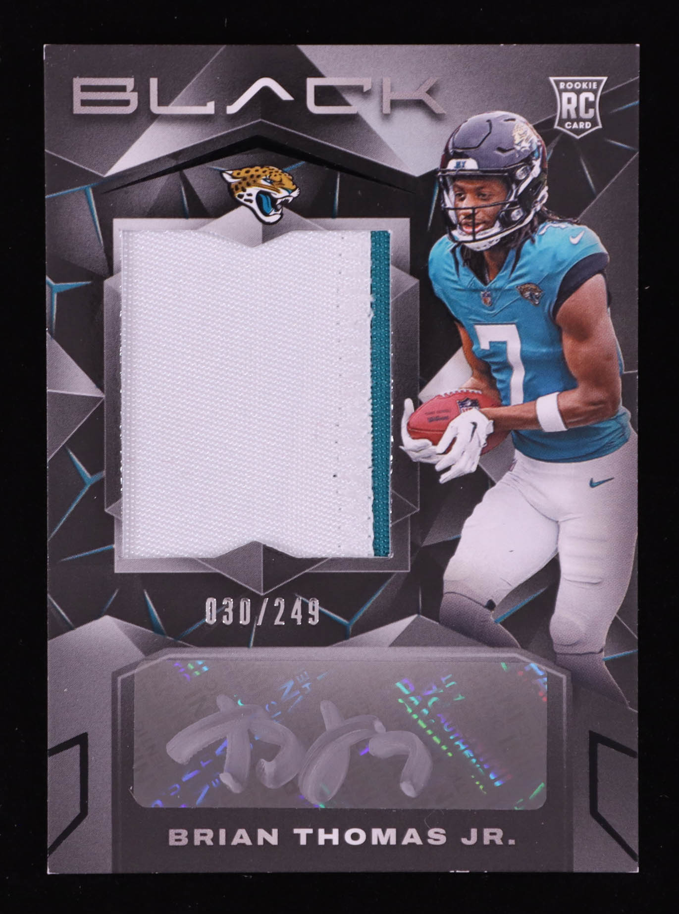 Brian Thomas Jr. 2024 Panini Black #207 Jersey Autograph RC #30/249 at PristineAuction.com Brian Thomas Jr. 2024 Panini Black #207 Jersey Autograph RC #30/249 at PristineAuction.com