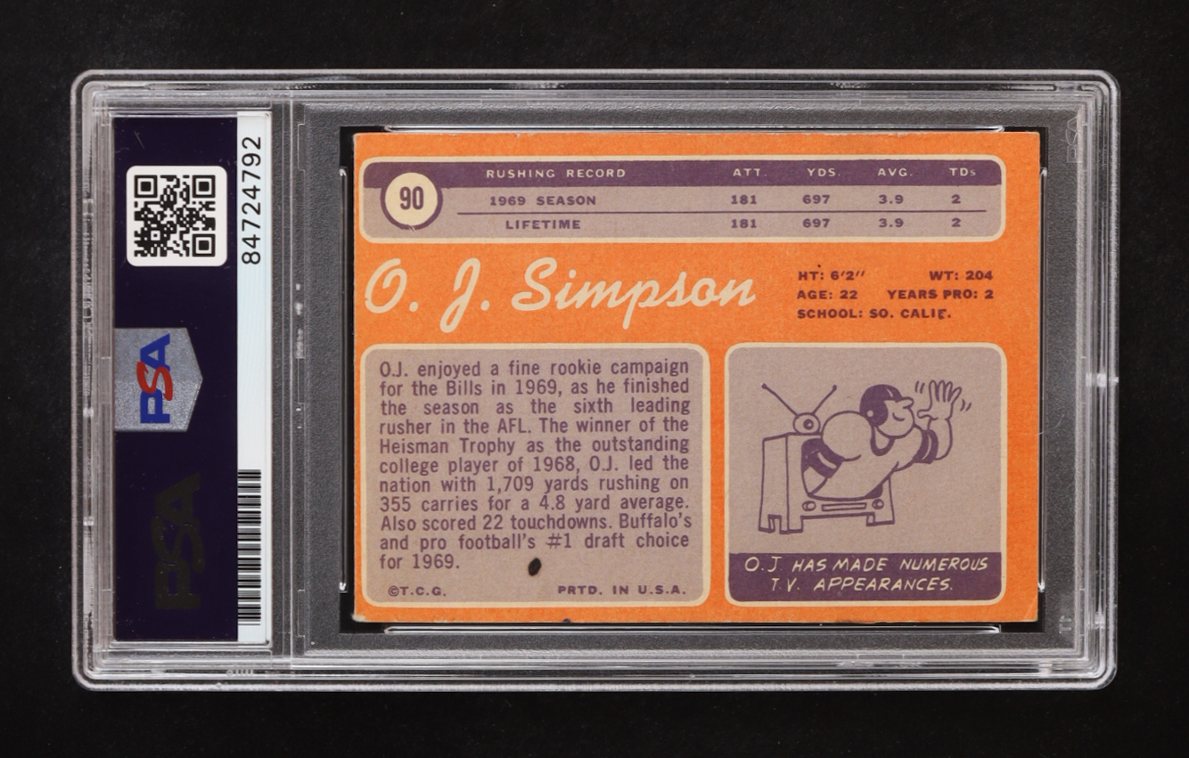 O. J. Simpson Signed 1970 Topps #90 RC (PSA | Autograph Graded 10) at PristineAuction.com O. J. Simpson Signed 1970 Topps #90 RC (PSA | Autograph Graded 10) at PristineAuction.com