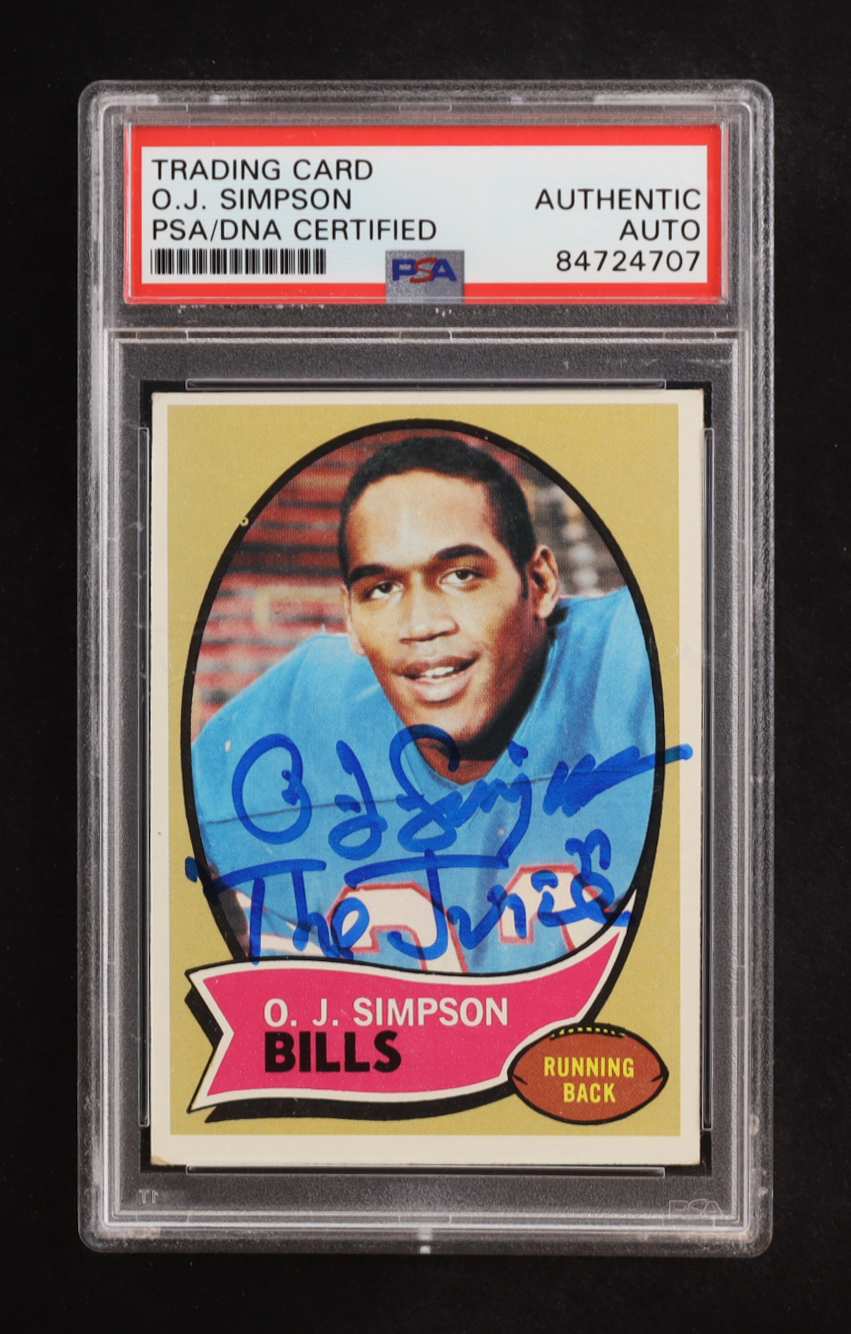 O. J. Simpson Signed 1970 Topps #90 RC Inscribed "The Juice" (PSA) at PristineAuction.com O. J. Simpson Signed 1970 Topps #90 RC Inscribed "The Juice" (PSA) at PristineAuction.com