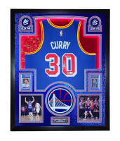 Stephen Curry Signed Warriors Custom Framed Nike Jersey LED Display Inscribed "3PT King" with 2012-2013 Panini Select #39 (BGS 9.5) & Signed Sticker on Reprint Rookie Card (BGS) (Beckett) at PristineAuction.com