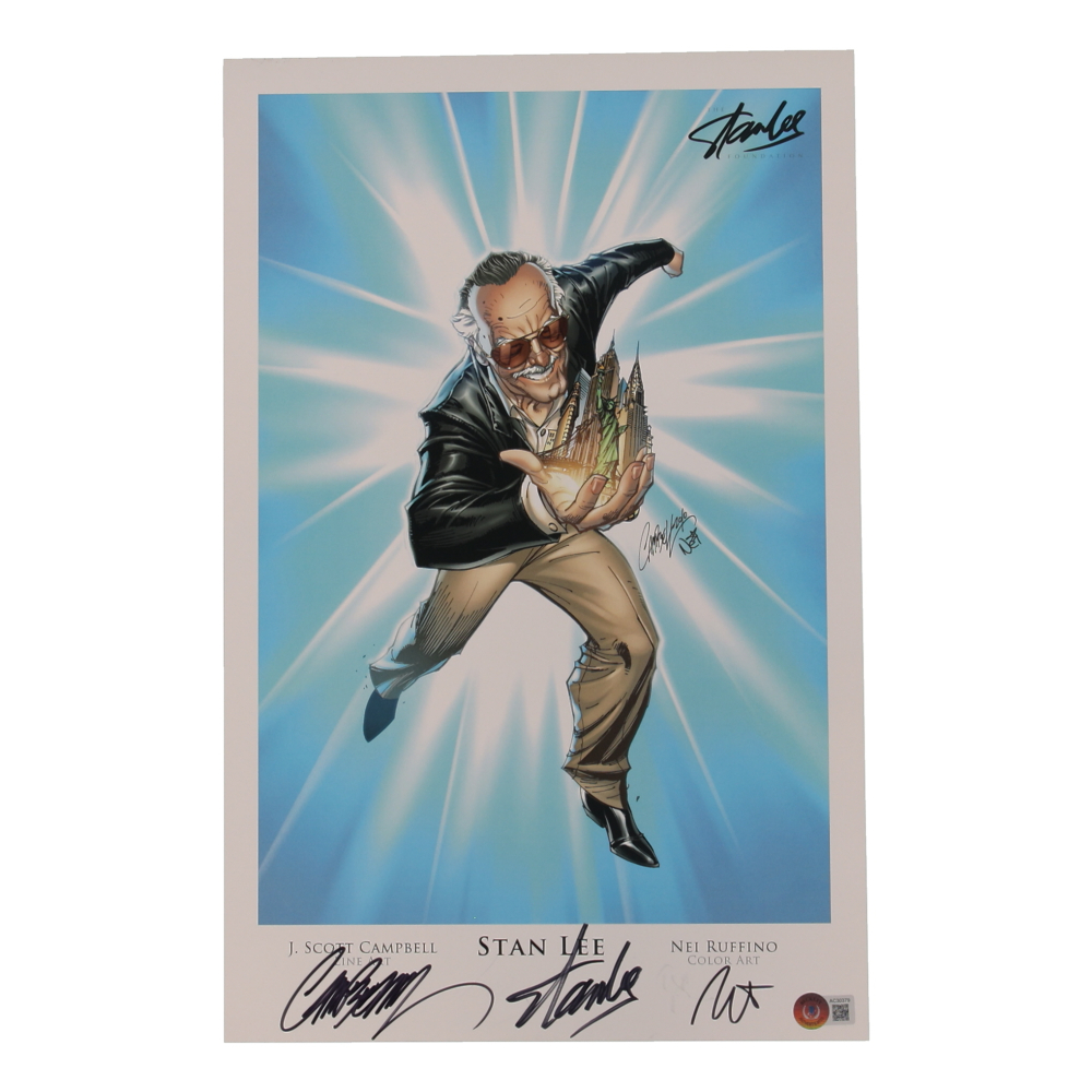Stan Lee, J. Scott Campbell & Nei Ruffino Signed "The Stan Lee Foundation" 11x17 Art Print (Beckett) at PristineAuction.com