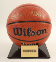 Larry Bird & Magic Johnson Signed NBA Basketball With Display Stand (PSA & Beckett) at PristineAuction.com