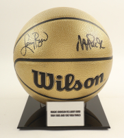 Larry Bird & Magic Johnson Signed NBA Basketball With Display Stand (PSA & Beckett) at PristineAuction.com