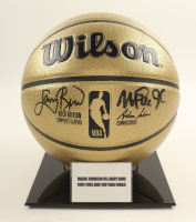 Larry Bird & Magic Johnson Signed NBA Basketball With Display Stand (PSA & Beckett) at PristineAuction.com