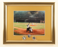 Hank Aaron Braves Custom Framed Photo Display with Merrick Mint Set of Three Hank Aaron Career Achievement Coins at PristineAuction.com