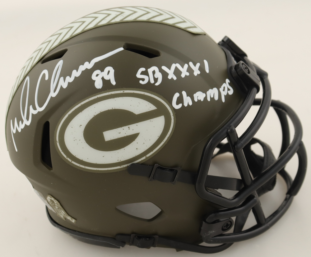 Mark Chmura Signed Packers Salute to Service Alternate Speed Mini Helmet Inscribed "SB XXXI Champs" (JSA) at PristineAuction.com Mark Chmura Signed Packers Salute to Service Alternate Speed Mini Helmet Inscribed "SB XXXI Champs" (JSA) at PristineAuction.com