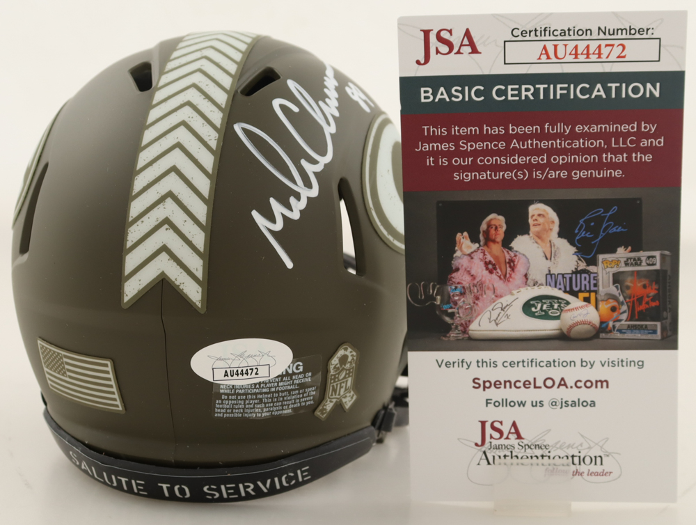 Mark Chmura Signed Packers Salute to Service Alternate Speed Mini Helmet Inscribed "SB XXXI Champs" (JSA) at PristineAuction.com Mark Chmura Signed Packers Salute to Service Alternate Speed Mini Helmet Inscribed "SB XXXI Champs" (JSA) at PristineAuction.com