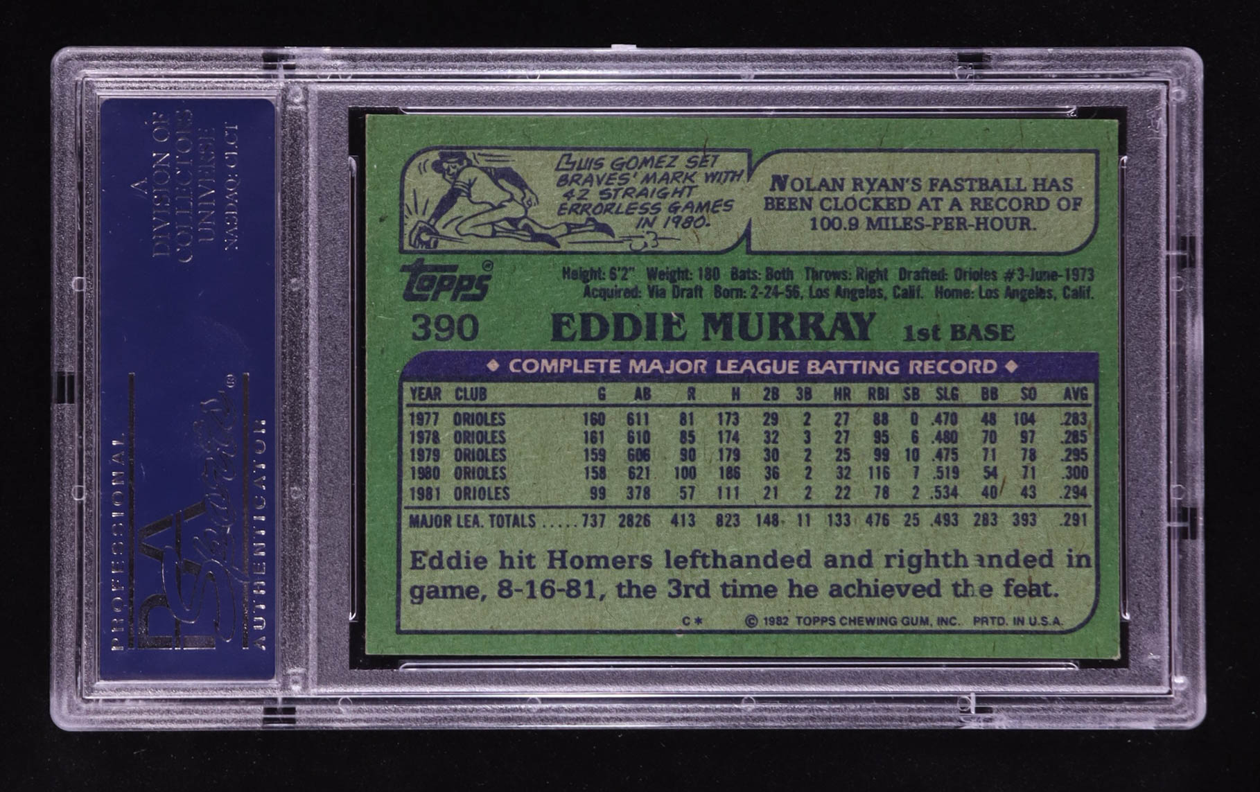 Eddie Murray Signed 1982 Topps #390 (PSA) at PristineAuction.com Eddie Murray Signed 1982 Topps #390 (PSA) at PristineAuction.com