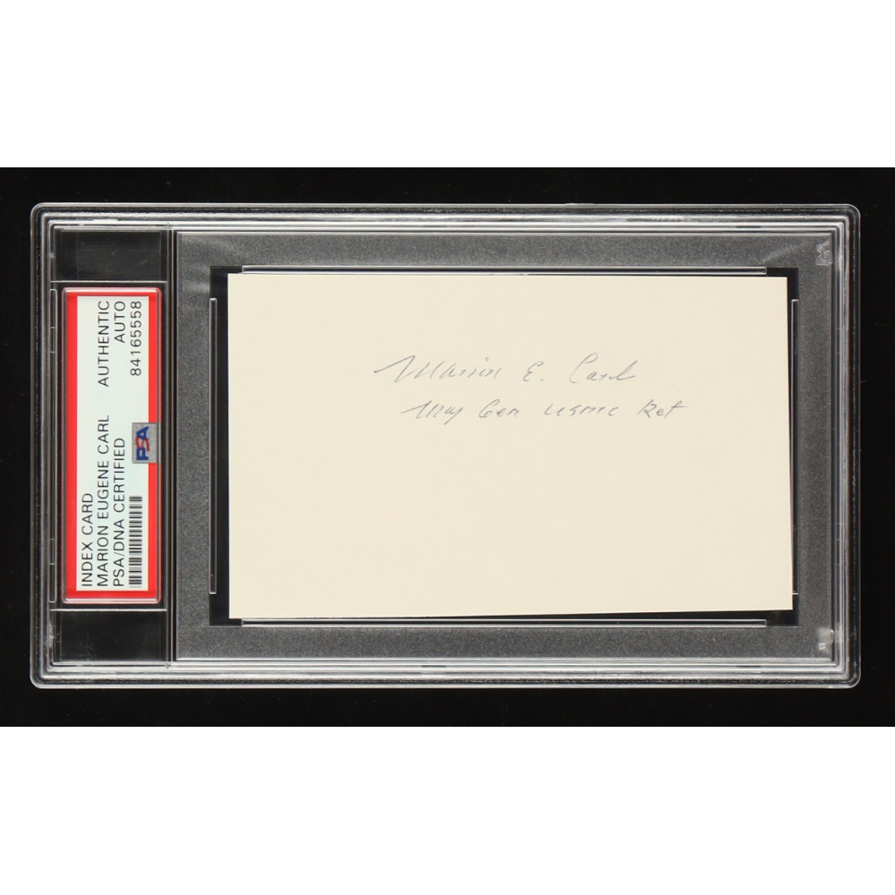 Marion Carl Signed Index Card (PSA) WWII Ace 18.5 Victories at PristineAuction.com