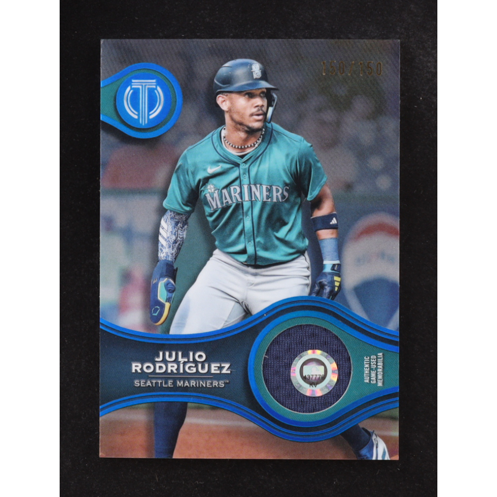 Julio Rodriguez 2025 Topps Tribute Relic Card Blue Stamp Of Approval #SOA-JR #150/150 at PristineAuction.com