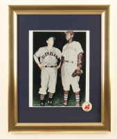 Satchel Paige & Bob Feller Custom Framed Photo Display with Vintage Indians Pin at PristineAuction.com