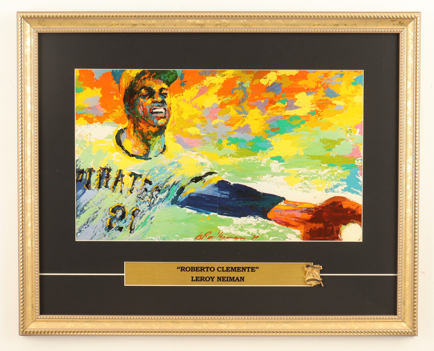 "Roberto Clemente" by Leroy Neiman Custom Framed Art Print Display at PristineAuction.com "Roberto Clemente" by Leroy Neiman Custom Framed Art Print Display at PristineAuction.com