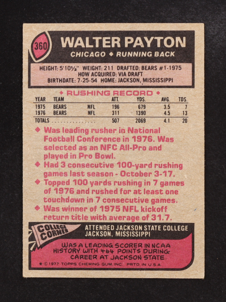 Walter Payton 1977 Topps #360 at PristineAuction.com Walter Payton 1977 Topps #360 at PristineAuction.com