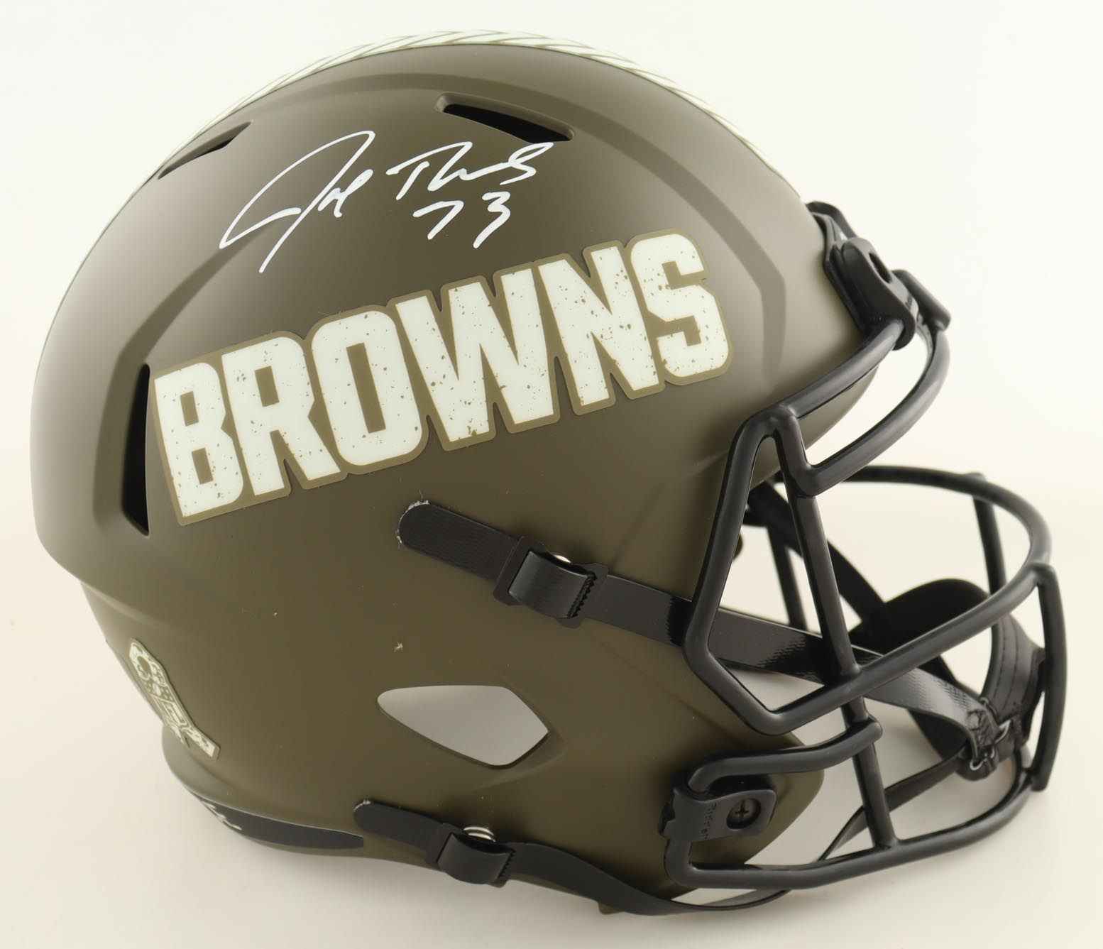 Joe Thomas Signed Browns Full-Size Salute To Service Alternate Speed Helmet (Schwartz) at PristineAuction.com Joe Thomas Signed Browns Full-Size Salute To Service Alternate Speed Helmet (Schwartz) at PristineAuction.com