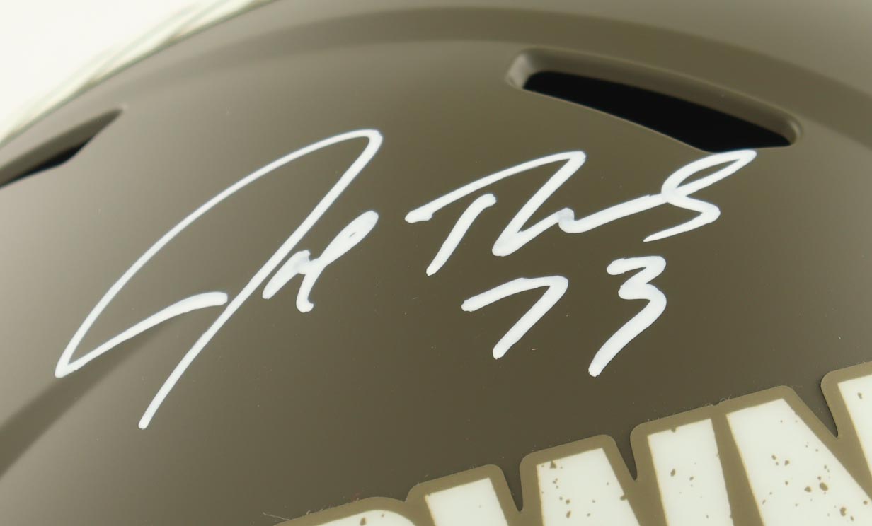 Joe Thomas Signed Browns Full-Size Salute To Service Alternate Speed Helmet (Schwartz) at PristineAuction.com Joe Thomas Signed Browns Full-Size Salute To Service Alternate Speed Helmet (Schwartz) at PristineAuction.com