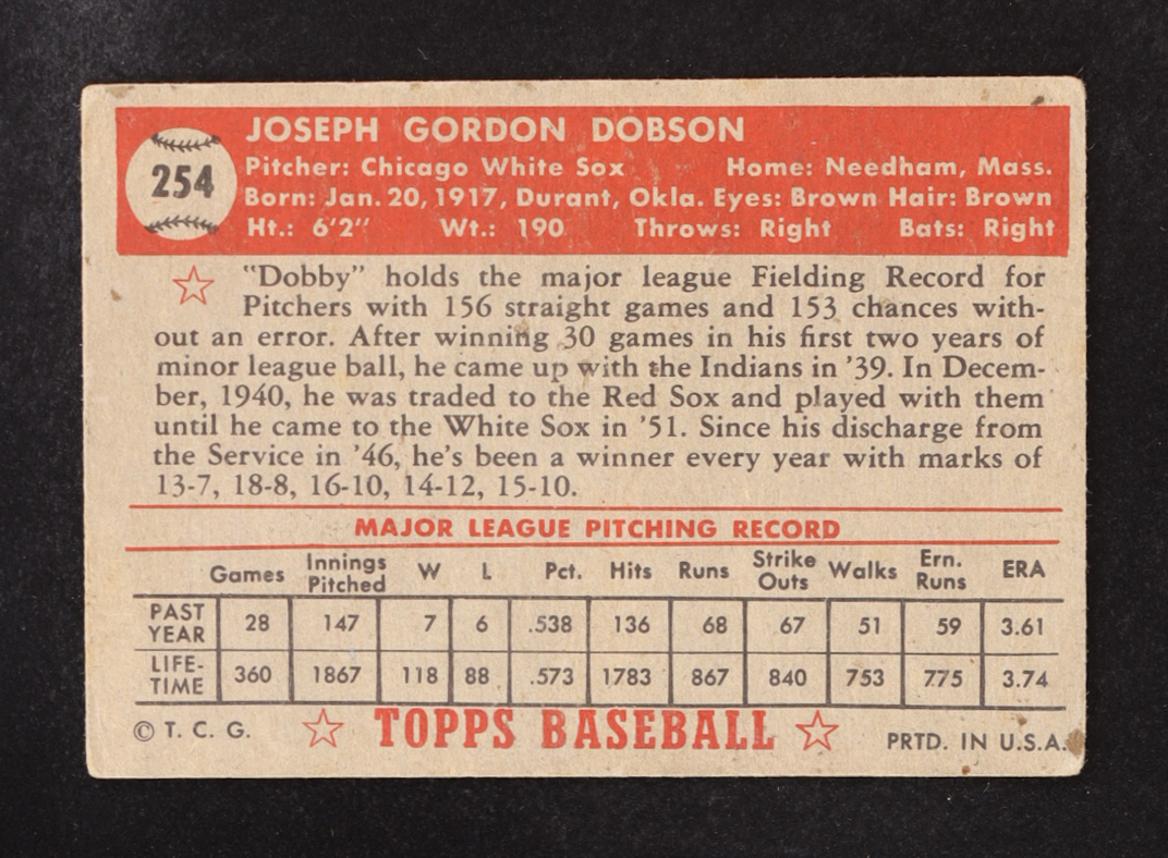 Joseph Dobson 1952 Topps #254 at PristineAuction.com Joseph Dobson 1952 Topps #254 at PristineAuction.com