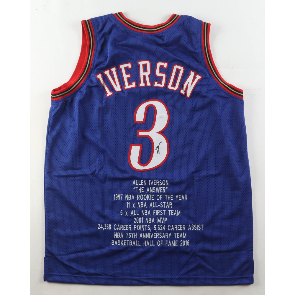 Allen Iverson Signed Career Highlight Stat Jersey (JSA) at PristineAuction.com