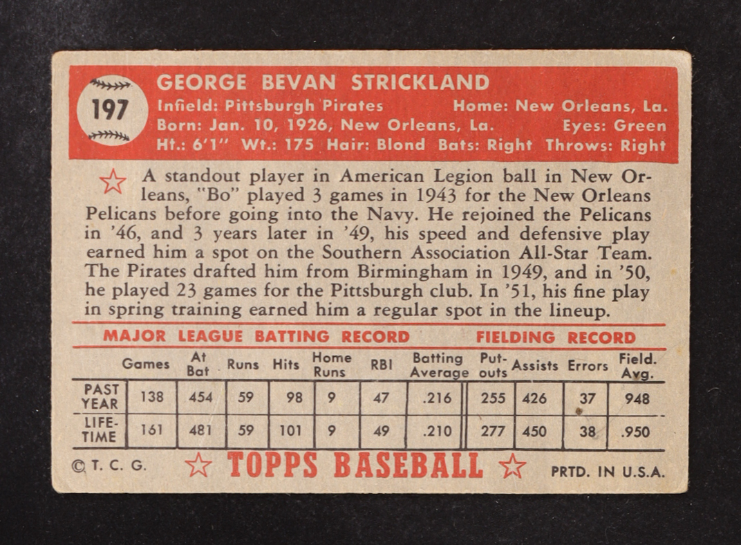 George Strickland 1952 Topps #197 at PristineAuction.com George Strickland 1952 Topps #197 at PristineAuction.com