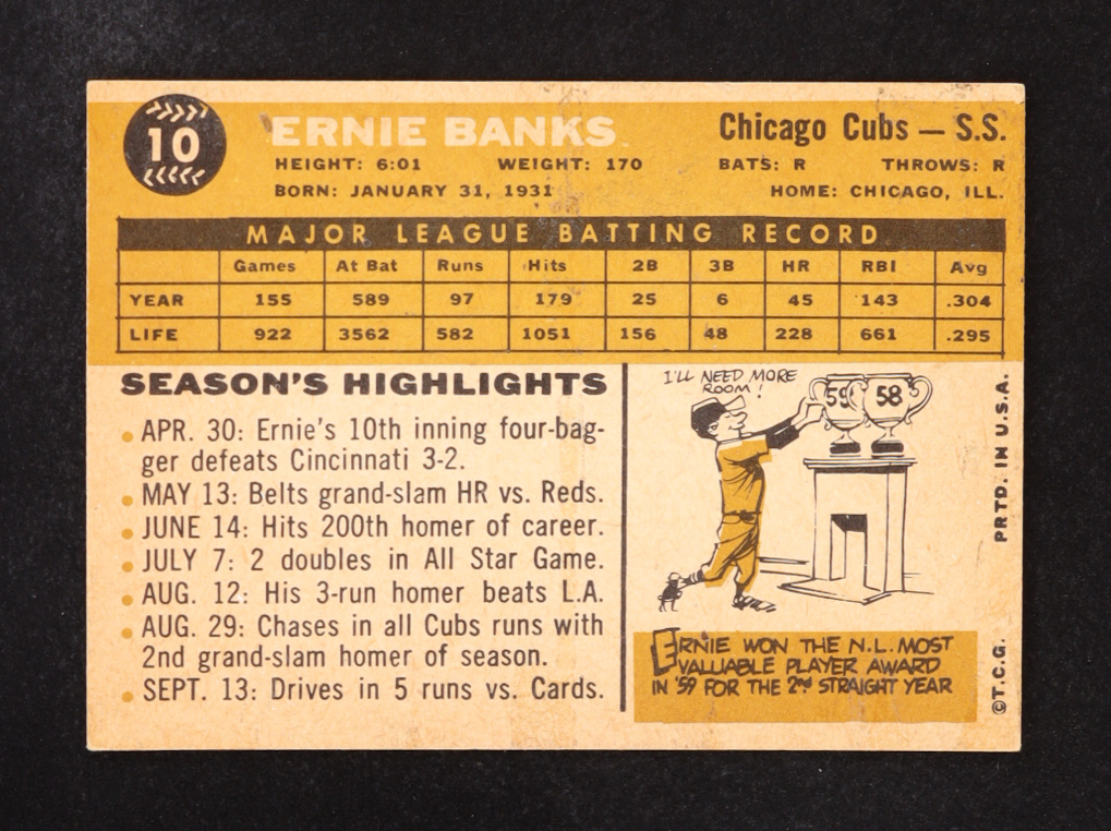 Ernie Banks 1960 Topps #10 at PristineAuction.com Ernie Banks 1960 Topps #10 at PristineAuction.com