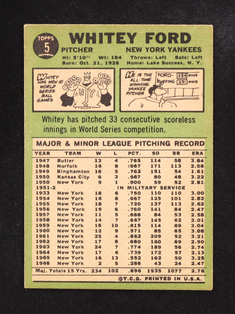 Whitey Ford 1967 Topps #5 at PristineAuction.com Whitey Ford 1967 Topps #5 at PristineAuction.com