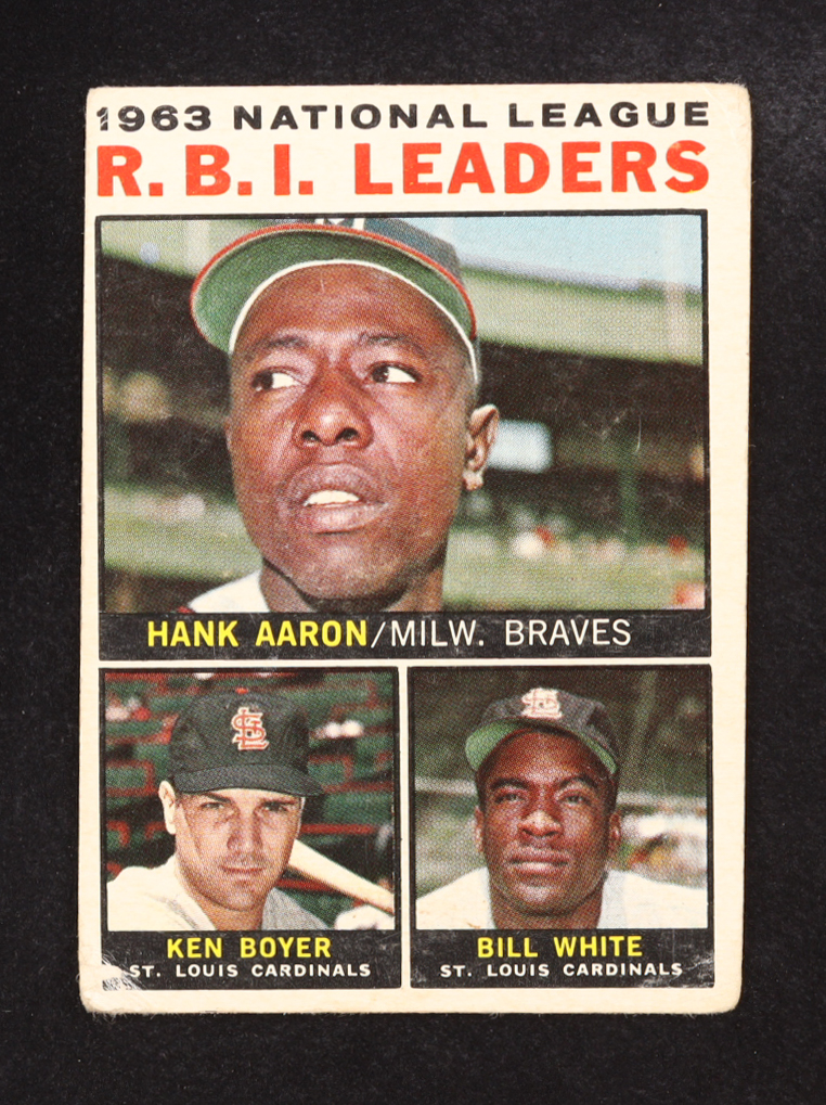 Hank Aaron/Bill White/Ken Boyer 1964 Topps #11 NL R.B.I. Leaders at PristineAuction.com Hank Aaron/Bill White/Ken Boyer 1964 Topps #11 NL R.B.I. Leaders at PristineAuction.com