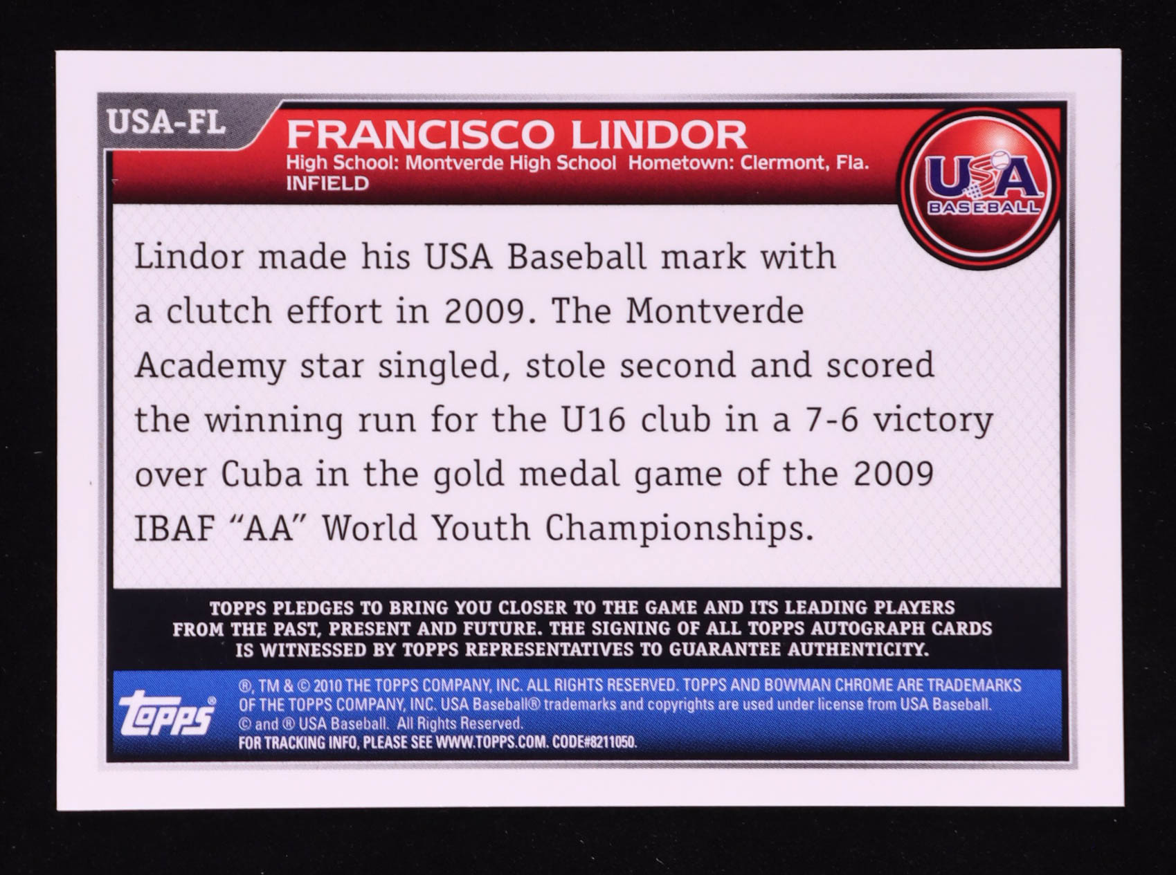 Francisco Lindor 2010 Bowman Chrome 18U USA Baseball Autographs #FL RC at PristineAuction.com Francisco Lindor 2010 Bowman Chrome 18U USA Baseball Autographs #FL RC at PristineAuction.com