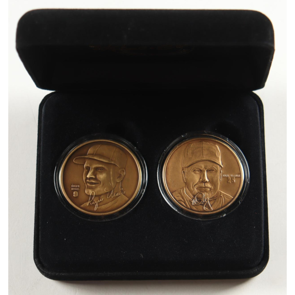 Roger Maris & Mark McGwire LE The Highland Mint "Home Run Heroes" Matched Number Solid Bronze (2) Medallion Set at PristineAuction.com