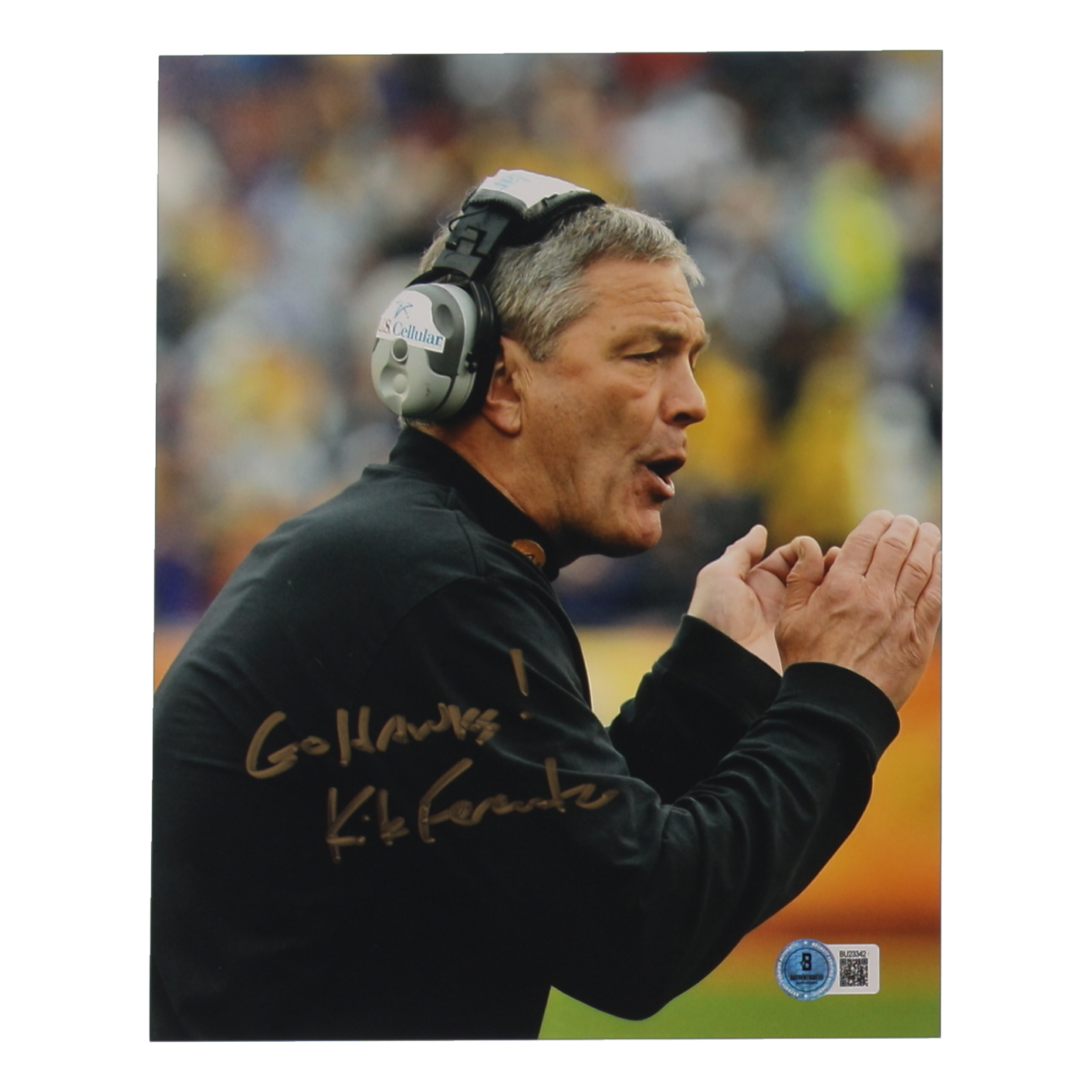 Kirk Ferentz Signed Iowa Hawks 8x10 Photo Inscribed "Go Hawks!" (Beckett) at PristineAuction.com Kirk Ferentz Signed Iowa Hawks 8x10 Photo Inscribed "Go Hawks!" (Beckett) at PristineAuction.com