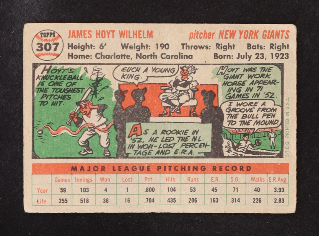 Hoyt Wilhelm 1956 Topps #307 at PristineAuction.com Hoyt Wilhelm 1956 Topps #307 at PristineAuction.com