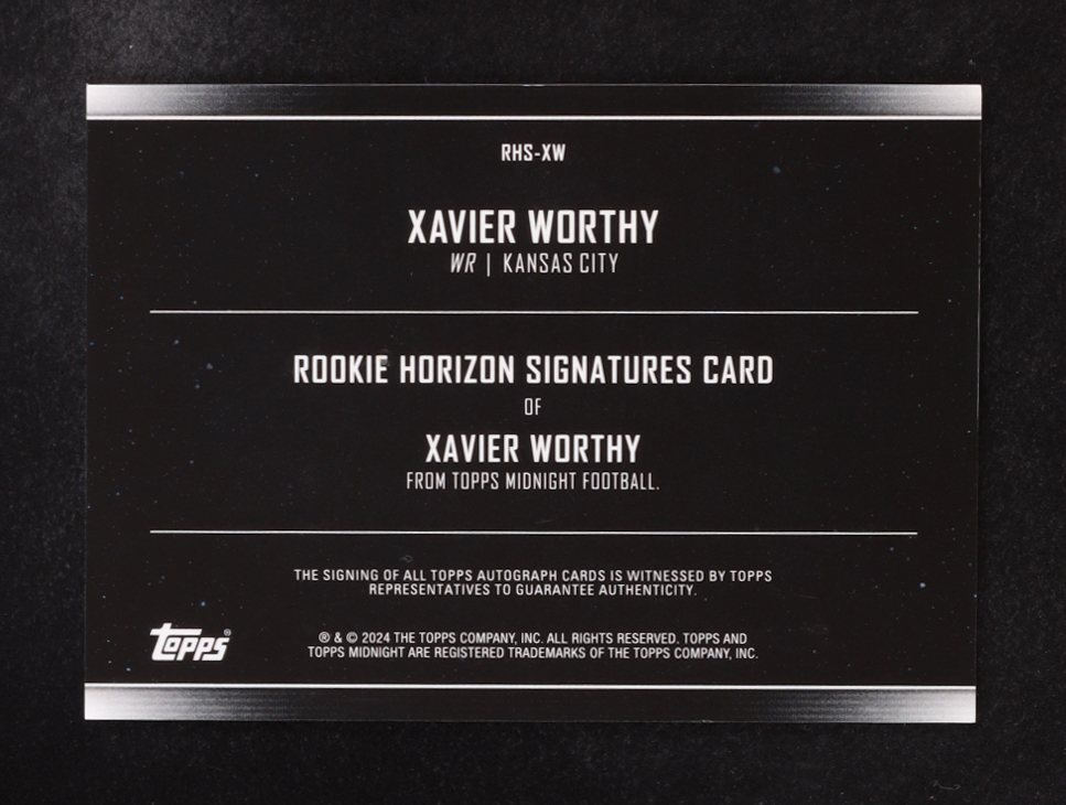 Xavier Worthy 2024 Topps Midnight Rookie Horizon Signatures #RHSXW RC at PristineAuction.com Xavier Worthy 2024 Topps Midnight Rookie Horizon Signatures #RHSXW RC at PristineAuction.com