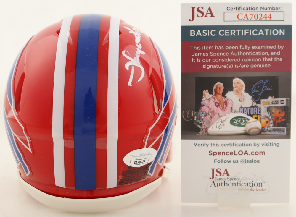 Thurman Thomas Signed Bills Throwback Alternate Speed Mini Helmet (JSA) at PristineAuction.com Thurman Thomas Signed Bills Throwback Alternate Speed Mini Helmet (JSA) at PristineAuction.com