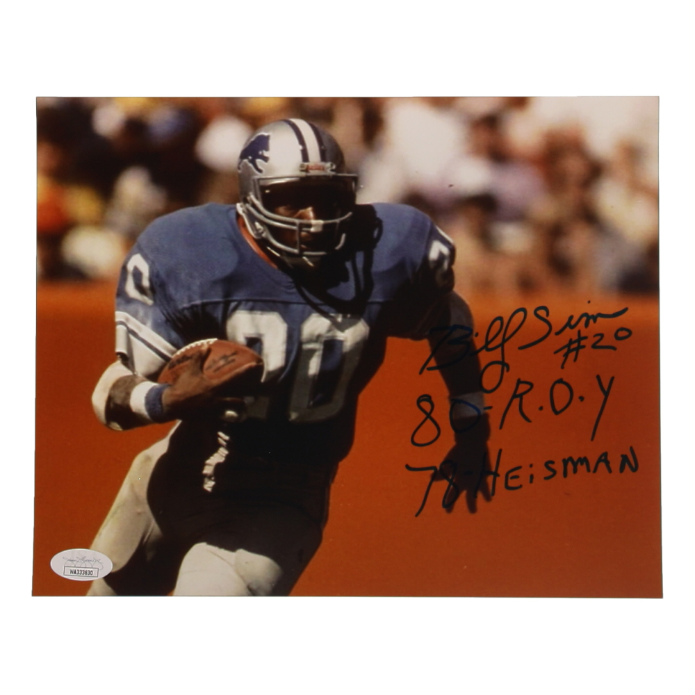 Billy Sims Signed Lions 8x10 Photo Inscribed "80-R.O.Y. / 78-Heisman" (JSA) at PristineAuction.com Billy Sims Signed Lions 8x10 Photo Inscribed "80-R.O.Y. / 78-Heisman" (JSA) at PristineAuction.com