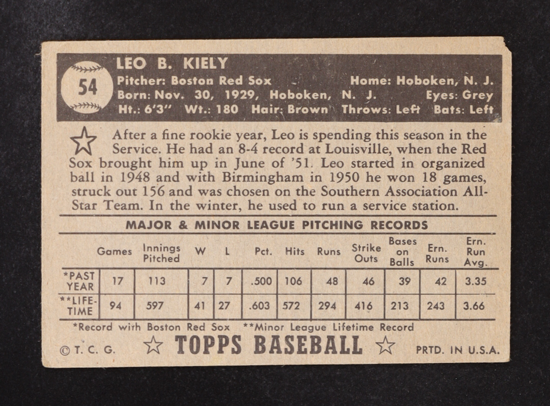 Leo Kiely 1952 Topps #54 at PristineAuction.com Leo Kiely 1952 Topps #54 at PristineAuction.com