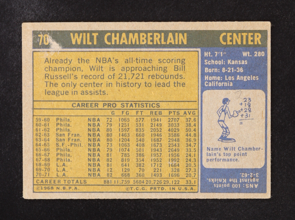 Wilt Chamberlain 1971 Topps #70 at PristineAuction.com Wilt Chamberlain 1971 Topps #70 at PristineAuction.com