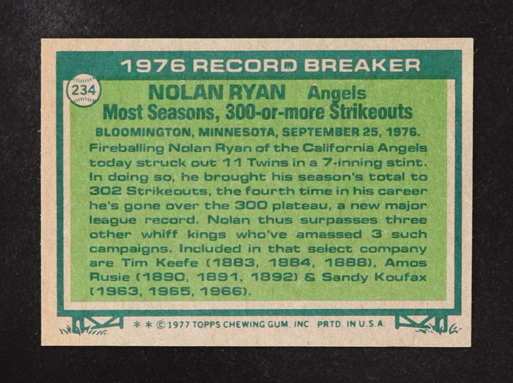 Nolan Ryan 1977 Topps #234 at PristineAuction.com Nolan Ryan 1977 Topps #234 at PristineAuction.com