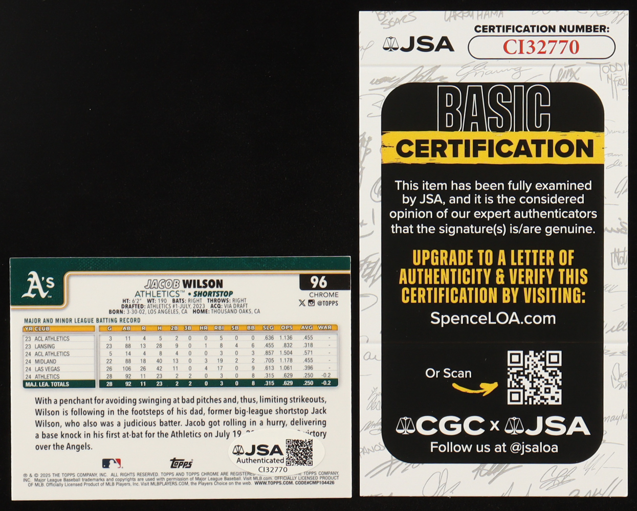 Jacob Wilson Signed 2025 Topps Chrome #96 RC (JSA) at PristineAuction.com Jacob Wilson Signed 2025 Topps Chrome #96 RC (JSA) at PristineAuction.com