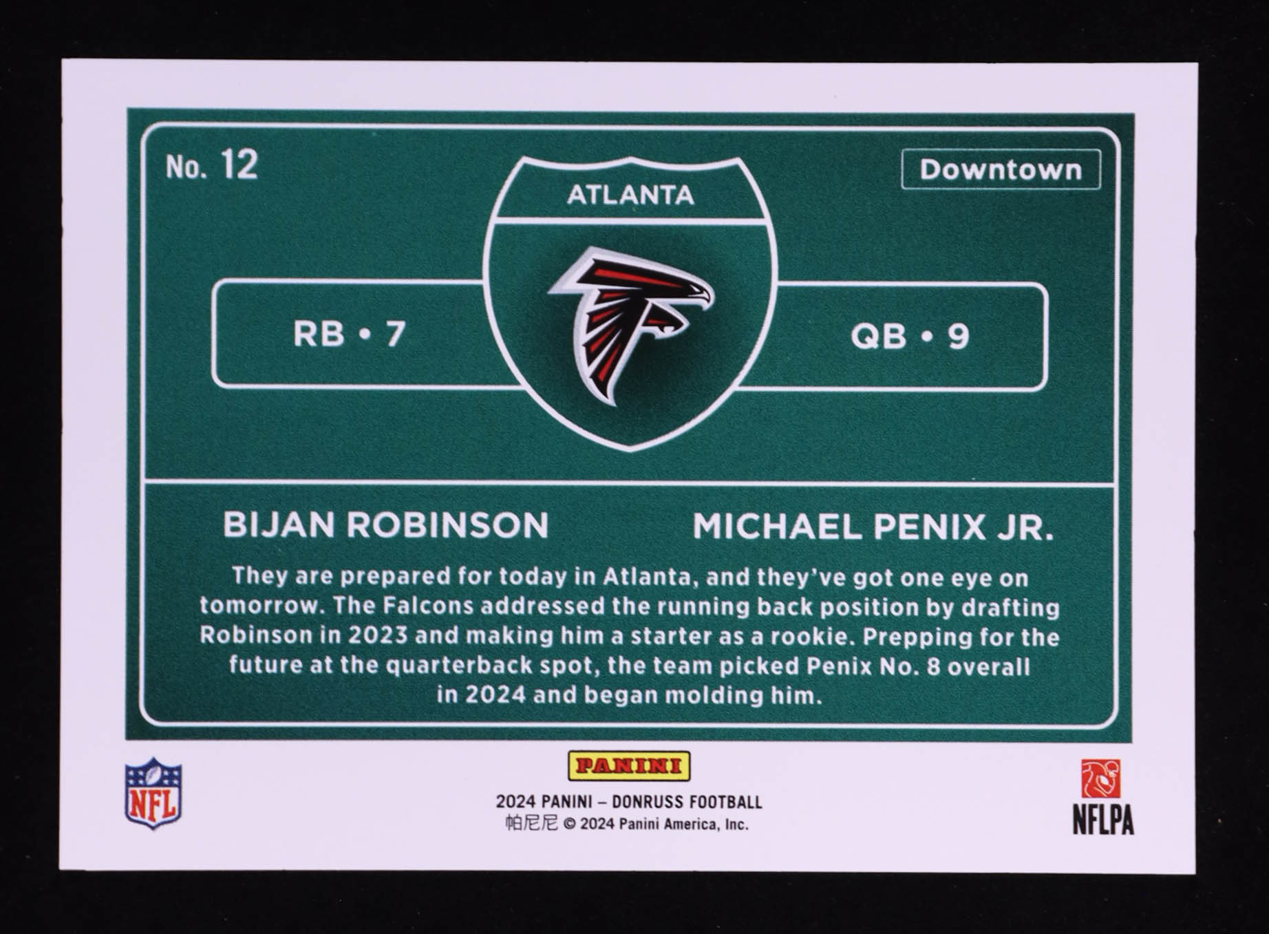 Bijan Robinson / Michael Penix Jr. 2024 Donruss Horizontal Downtown #12 RC at PristineAuction.com Bijan Robinson / Michael Penix Jr. 2024 Donruss Horizontal Downtown #12 RC at PristineAuction.com